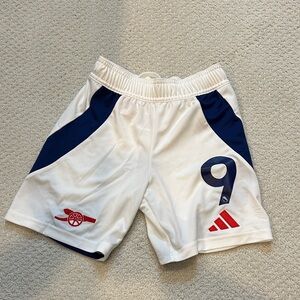 Adidas White and Navy Soccer Shorts with Red Accents